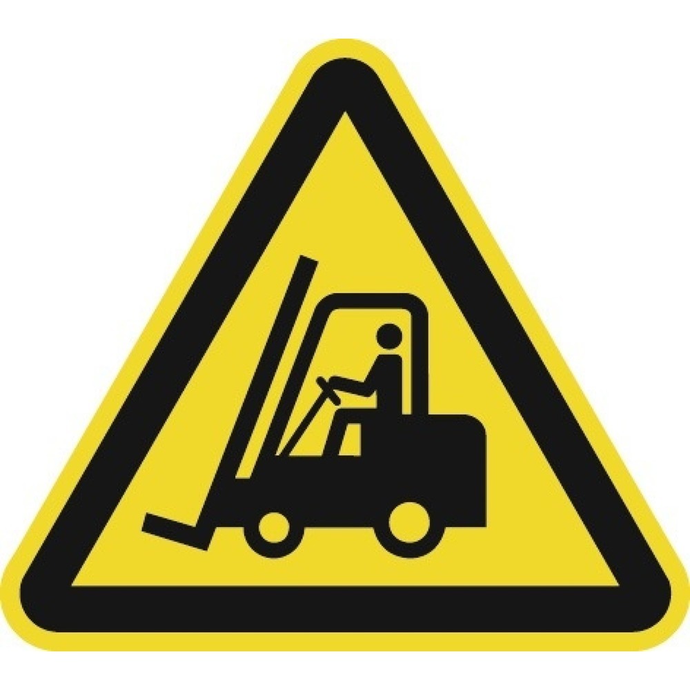 Image of  Form: 3-eckigWarnzeichen ASR A1.3/DIN EN ISO 7010, Warnung vor Flurförderzeugen, 200 mm, Folie Warnzeichen ASR A1.3/DIN EN ISO 7010, Warnung vor Flurförderzeugen, 200 mm, Folie