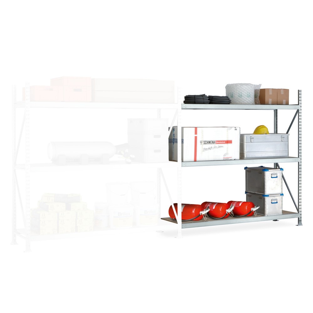 Image of So einfach erweitern Sie Ihr Weitspannregal von META Wird der Platz im Warenlager knapp, stehen Ihnen mit diesem Regalsystem von META umfangreiche Erweiterungsmöglichkeiten zur Verfügung. Realisieren Sie mit den Anbaufeldern aus unserem Zubehör-Sortiment 