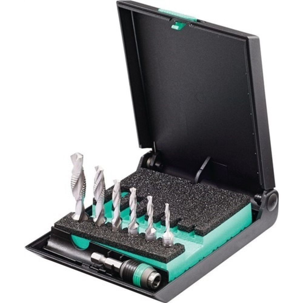 Image of  Schneidstoff: HSSKombigewindebohrerbitsatz 7tlg.HSS 1/4 Zoll 6KT Ku.-Box WERA Kombigewindebohrerbitsatz 7tlg.HSS 1/4 Zoll 6KT Ku.-Box WERA