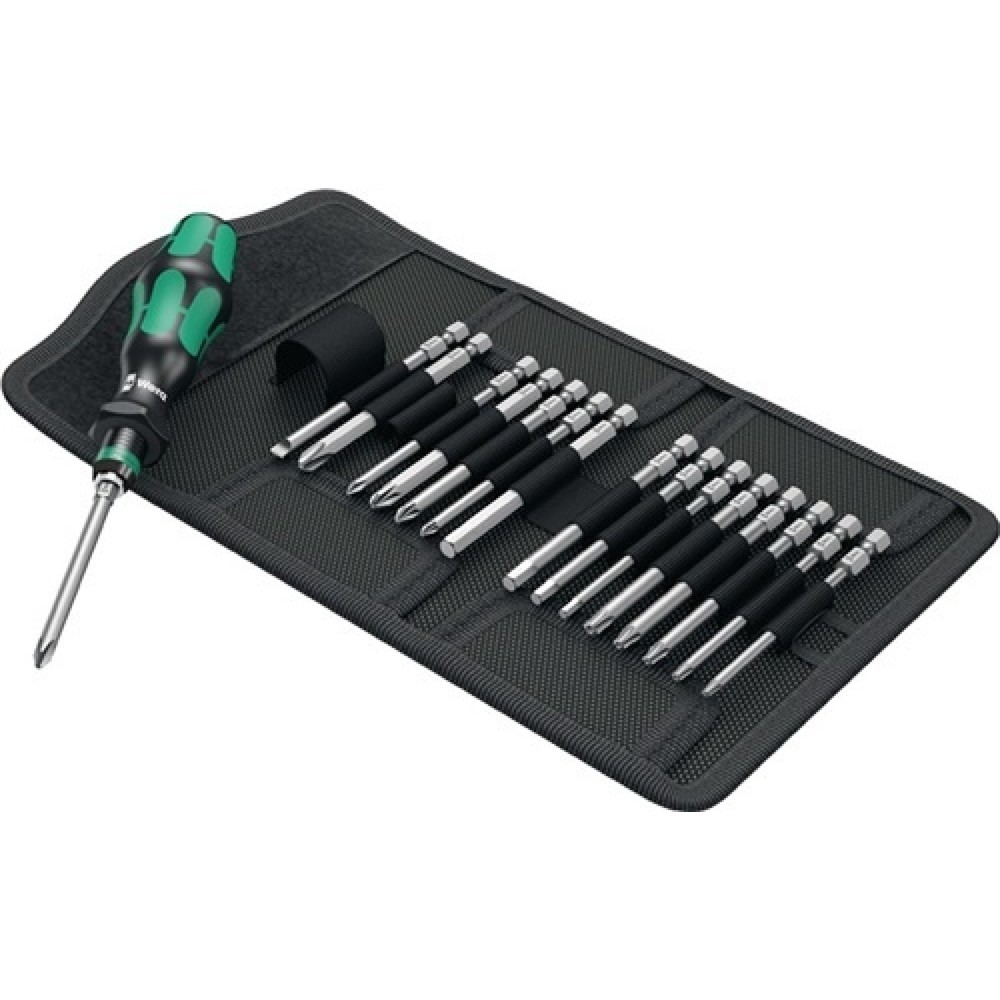 Image of  Material: legierter WerkzeugstahlSchraubendrehersatz KK 60 17-tlg.m.Wechselkl.Falt-Ta WERA Schraubendrehersatz KK 60 17-tlg.m.Wechselkl.Falt-Ta WERA