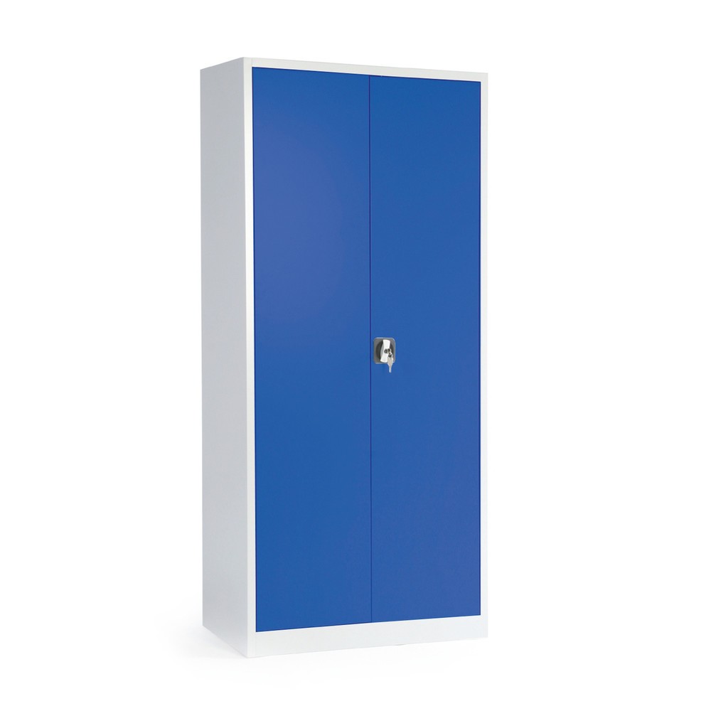 Image of Der Flügeltürschrank BASIC – stabil, tragfähig und langlebig Verstauen Sie wichtige Arbeitsunterlagen sicher: In diesem Büro- und Werkstattschrank aus geschweisstem Stahlblech lagern Sie Aktenordner oder auch Werkstattzubehör dauerhaft geschützt. Das fest