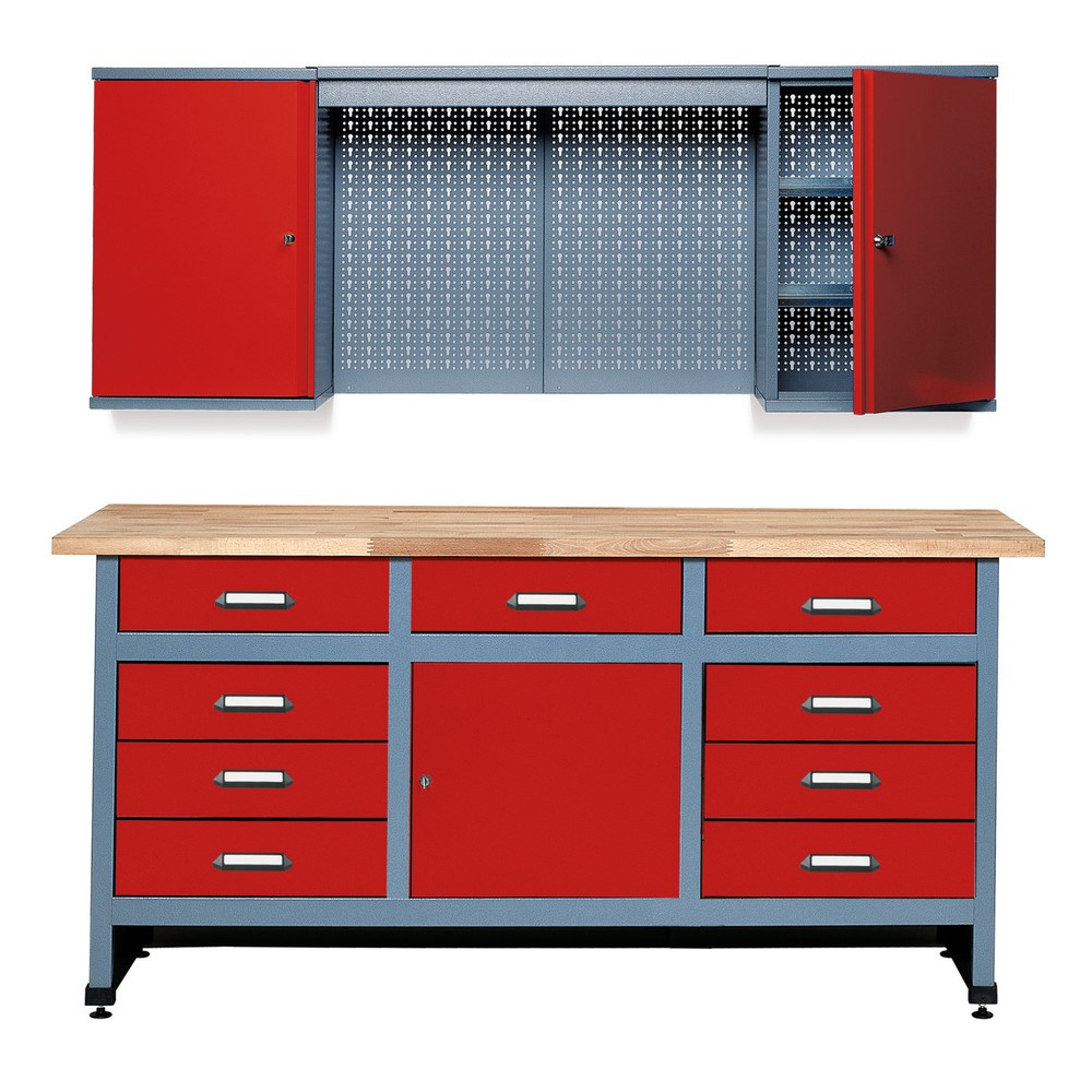 Image of Robustes Werkbank-Set mit diebstahlgeschützten Schränken Mit diesem 2-teiligen Werkstatt-Set Deister, Breite 1.700 mm bestehend aus Werkbank und Hängeschrank statten Sie Ihren Arbeitsplatz für vielfältige Einsatzmöglichkeiten aus. Die stabile und verwindu