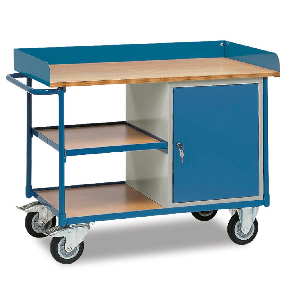 Image of Praktischer Helfer für Montagearbeiten und für den Transport gleichermassen Der Werkstattwagen von fetra® mit hohem Rand, Schrank und 3 Ablagen ist ein Multitalent. Mit ihm wird die Montage einfacher, da er sowohl eine Ablage bietet als auch ein Schrank. 