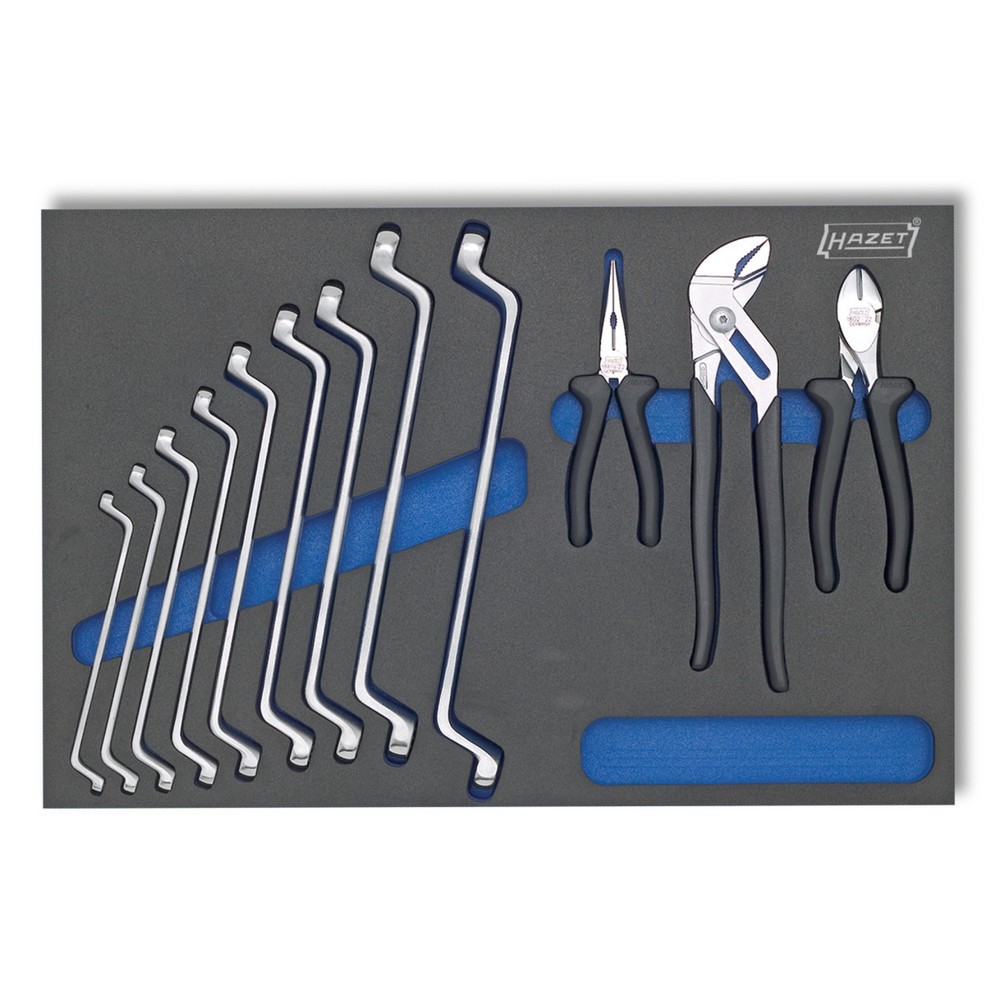 Image of  1 Universalzange, 1 Kraft-Seitenschneider, 1 FlachrundzangeWerkzeug-Satz HAZET®, Doppel-Ringschlüssel + Zangen, 12-teilig Werkzeug-Satz HAZET®, Doppel-Ringschlüssel + Zangen, 12-teilig