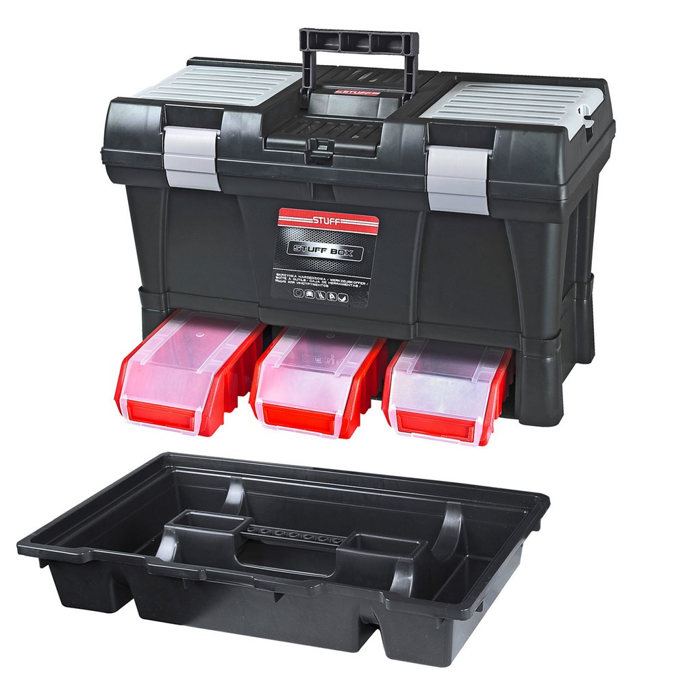 Image of  Mit Fächern oder trittfestem Deckel erhältlichWerkzeugkoffer/Werkzeugkasten STUFF, inkl. 3 Stapelboxen u. 2 verschliessbarer Fächer, HxBxT 325 x 525 x 256 Werkzeugkoffer/Werkzeugkasten STUFF, inkl. 3 Stapelboxen u. 2 verschliessbarer Fächer, HxBxT 325 x 