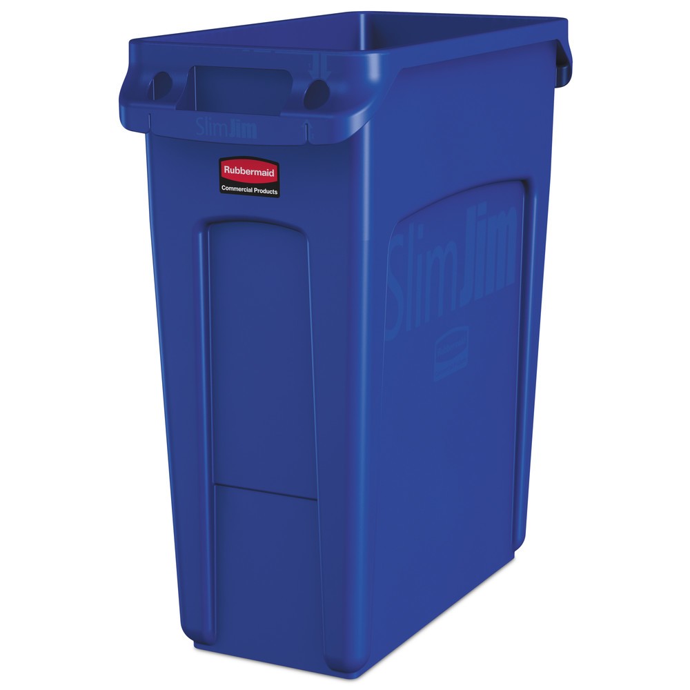 Image of Ein schlanker Wertstoffcontainer für ergonomische Nutzung Mit dem Wertstoffsammler Rubbermaid Slim Jim® mit Lüftungskanälen nutzten Sie den Platz selbst auf engsten Raumverhältnissen optimal. Der Abfalleimer besteht aus stabilem Polyethylen und ist für de