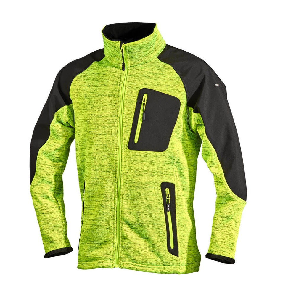 Image of  diverse Taschen mit ReissverschlussYstad Strickjacke in neongelb/schwarz meliert, Grösse XXL Ystad Strickjacke in neongelb/schwarz meliert, Grösse XXL