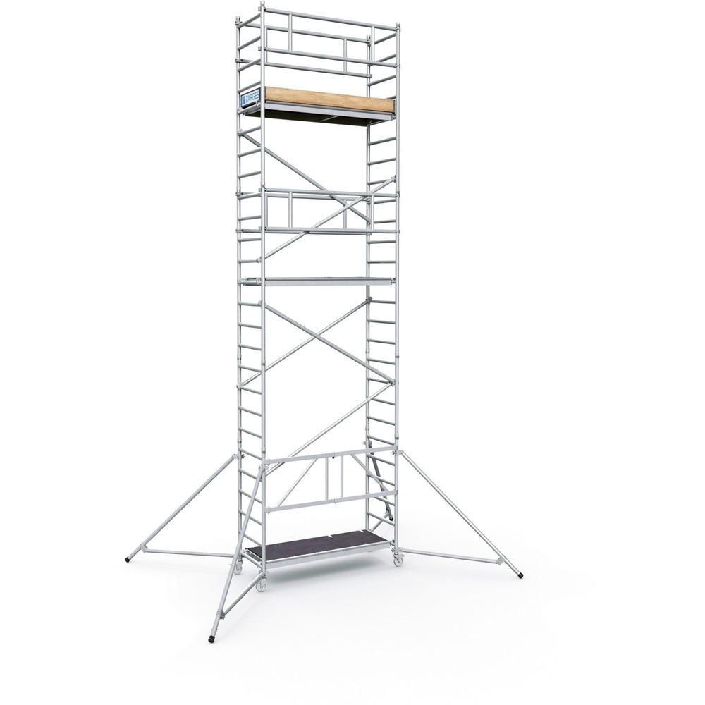 Image of Schnell aufbauen, robust stehen, sicher arbeiten: mit dem ZARGES Klappgerüst PaxTower 1T Das handliche Rollgerüst PaxTower 1T bietet sicheren Stand, guten Halt und ebenso einfaches wie flexibles Handling. Mithilfe des robusten Arretierknopfs bedienen Sie 
