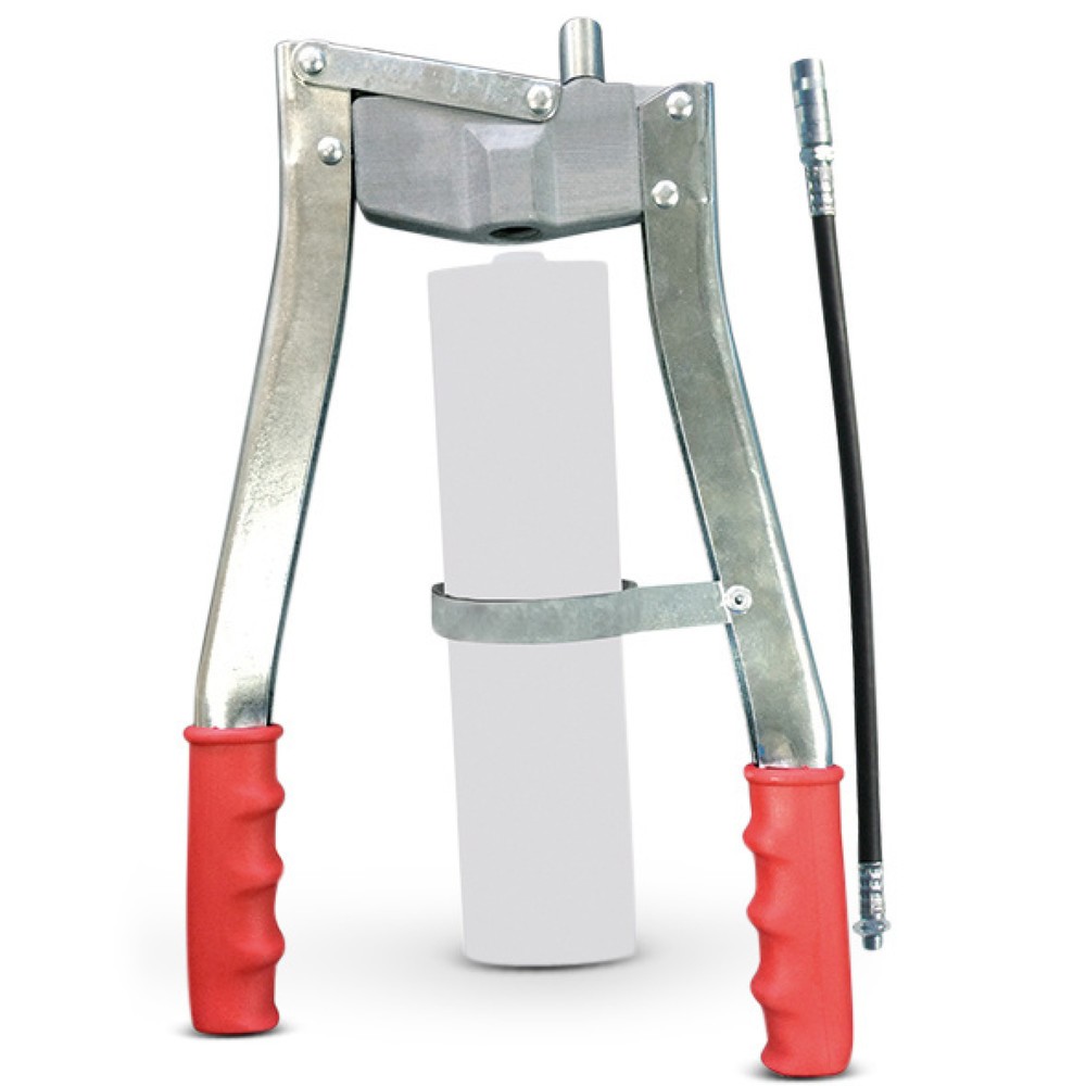 Image of Doppelte Handhebel-Konstruktion für ein kontrolliertes Abschmieren Mit der Zweihand-Fettpresse SAMOA-HALLBAUER PZP erhalten Sie ein stabil gefertigtes Produkt zur täglichen Verwendung. Die Fettpresse ist für den Einsatz in Handwerk, Industrie und in der L