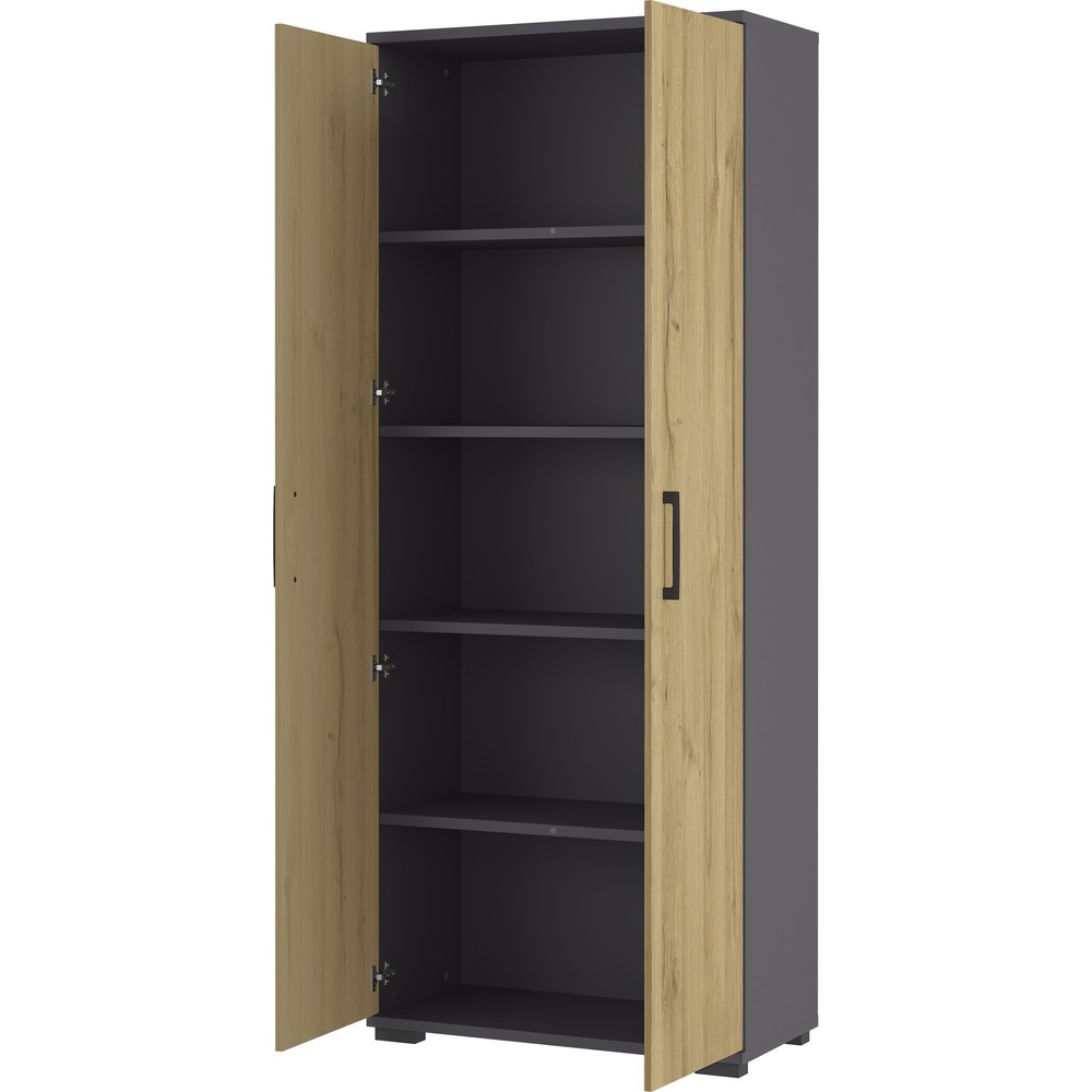 Produktabbildung Nr. 4: Aktenschrank PROFI, 2 Flügeltüren, 5 Böden, Höhe 2.000 mm, Breite 800 mm, Graphit/Grandson-Eiche-Nb.