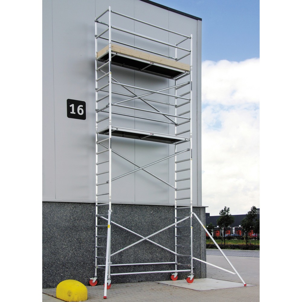 Illustration du produit: Échafaudage roulant aluminium altrex Professional, plate-forme 0,75 x 1,85 m, hauteur déployée 4,20 m, taille des roues 200 mm