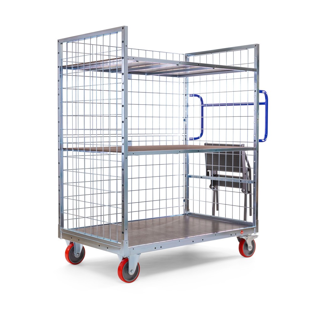 Illustration du produit: Chariot de préparation de commandes Ameise® AK-XL, 3 parois grillagées, 1 plateau intermédiaire inclus, HxlxP 1 605 x 830 x 1,330 mm