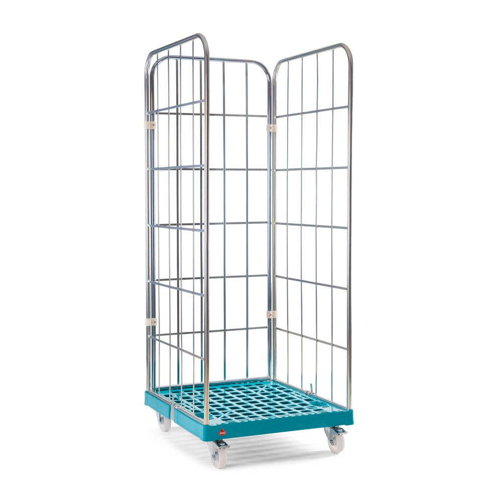 Produktabbildung: Ameise® Rollbehälter, 3-seitig, grobmaschig, galvanisch verzinkt, Kunststoff-Rollplatte, HxBxT 1.640 x 724 x 815 mm