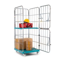 Produktabbildung Nr. 4: Ameise® Rollbehälter, 4-seitig, grobmaschig, galvanisch verzinkt, Kunststoff-Rollplatte, HxBxT 1.640 x 724 x 815 mm, mit zweiteiliger, klappbarer Vorderwand