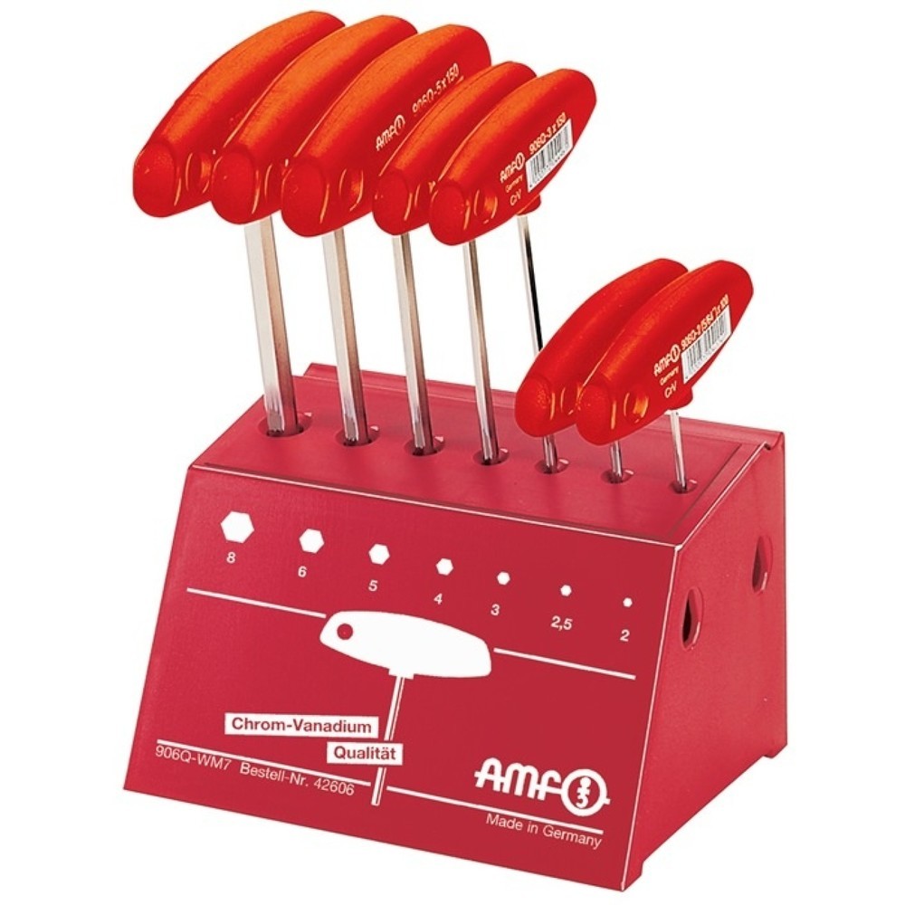 Produktabbildung: AMF Stiftschlüsselsatz 906Q WM7 7-tlg.SW 2-8 m.Quergr.im Werkbankständer