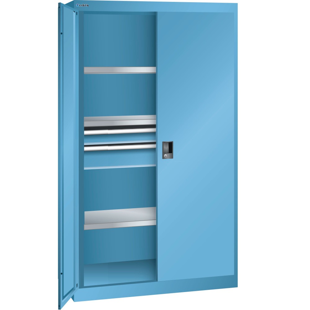 Illustration du produit: Armoire à charge lourde LISTA 54x27E, (lxPxH) 1 100x641x1 950 mm, 2 tiroirs, bleu clair, CODE Lock