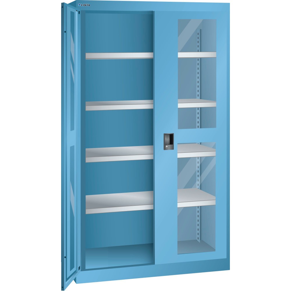Illustration du produit: Armoire à charge lourde LISTA 54x27E, (lxPxH) 1 100x641x1 950 mm, vitres transparentes, bleu clair, CODE Lock