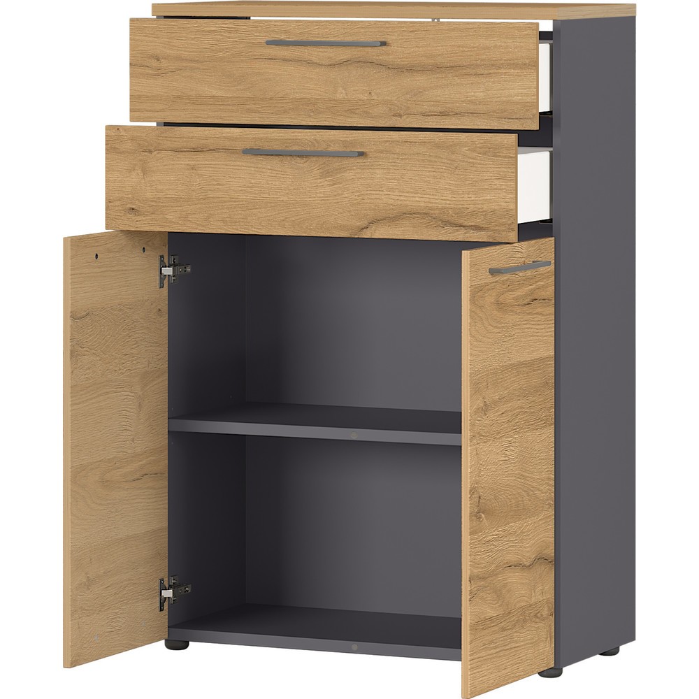 Produktabbildung Nr. 5: Armoire à dossiers AGENDA, 2 portes battantes et 2 tiroirs, graphite/imitation chêne Grandson