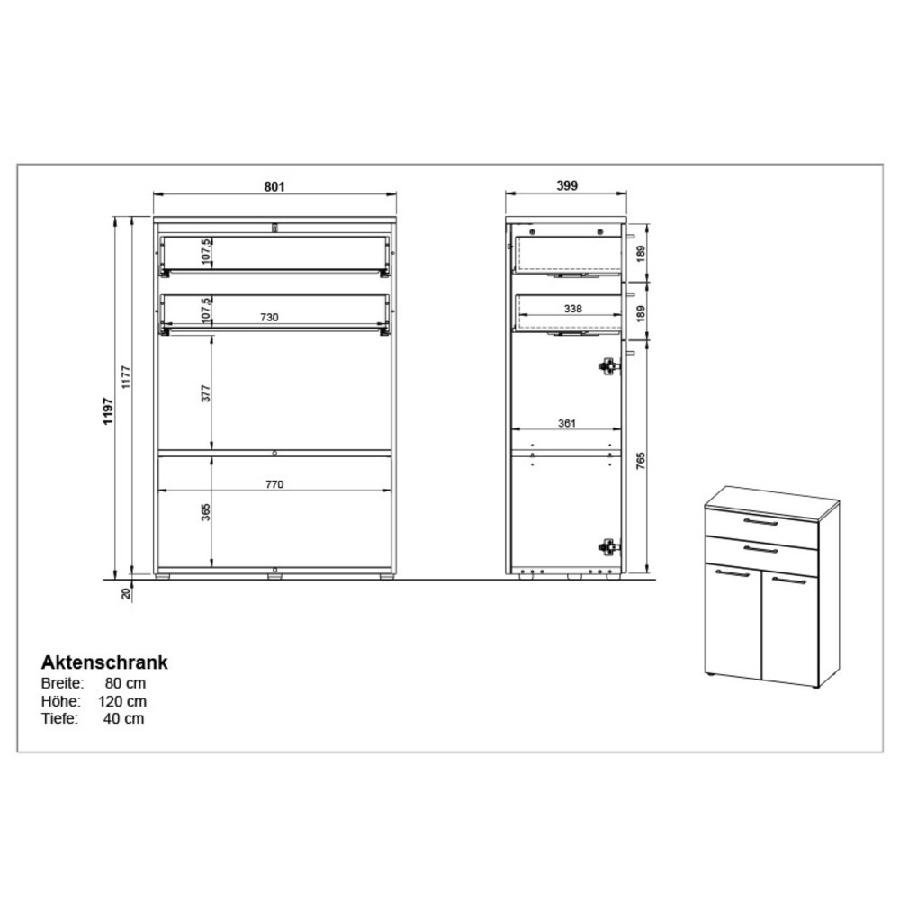 Produktabbildung Nr. 8: Armoire à dossiers AGENDA, 2 portes battantes et 2 tiroirs, graphite/imitation chêne Grandson