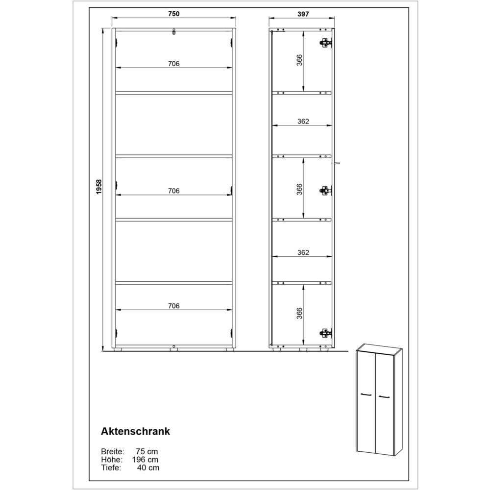 Produktabbildung Nr. 6: Armoire à dossiers PASADENA, 2 portes battantes, hauteur 1 960 mm, largeur 750 mm, graphite/blanc