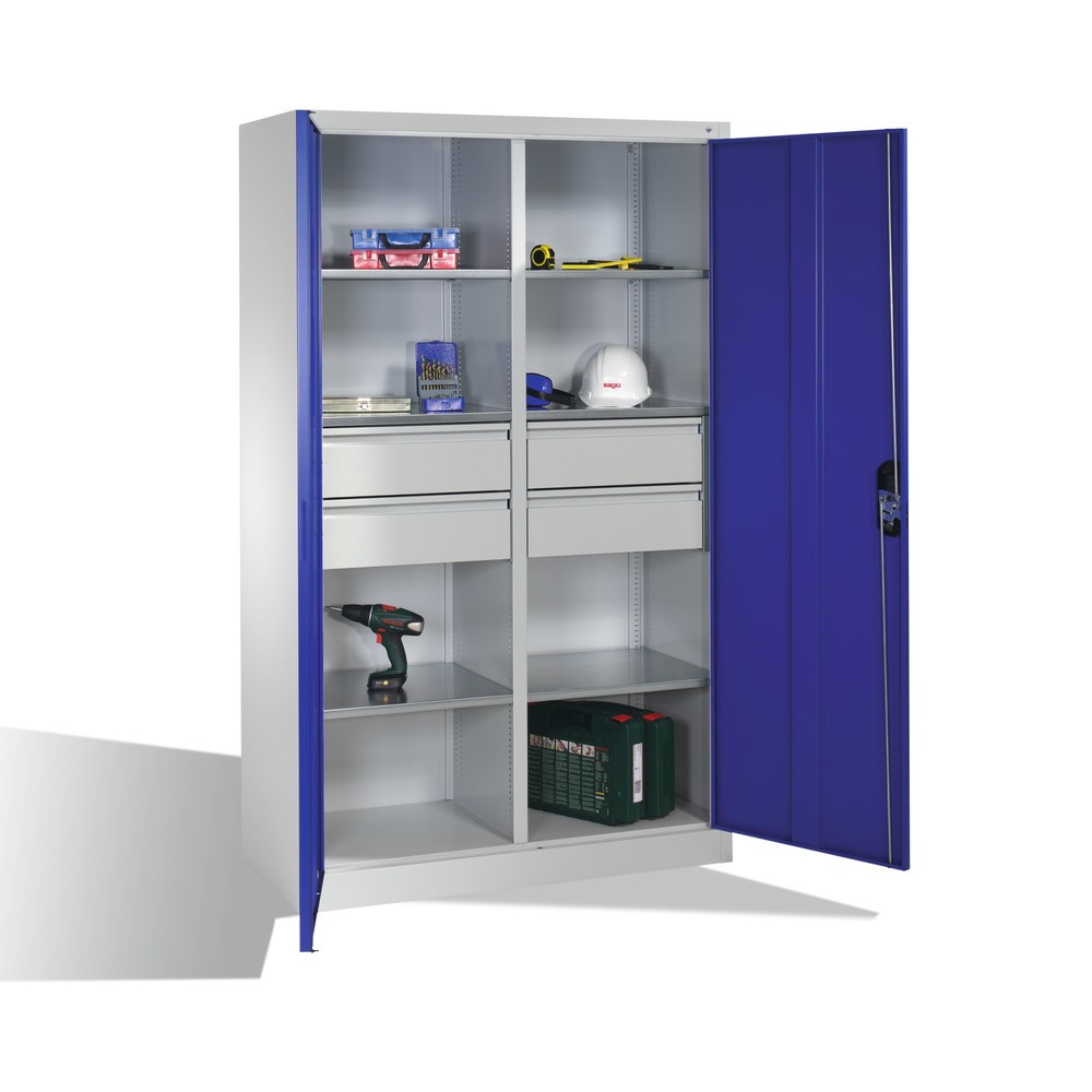 Produktabbildung Nr. 7: Armoire à outils C+P, tiroirs 4 x 174 mm, 6 tablettes, largeur 1 200 mm, gris clair, bleu gentiane