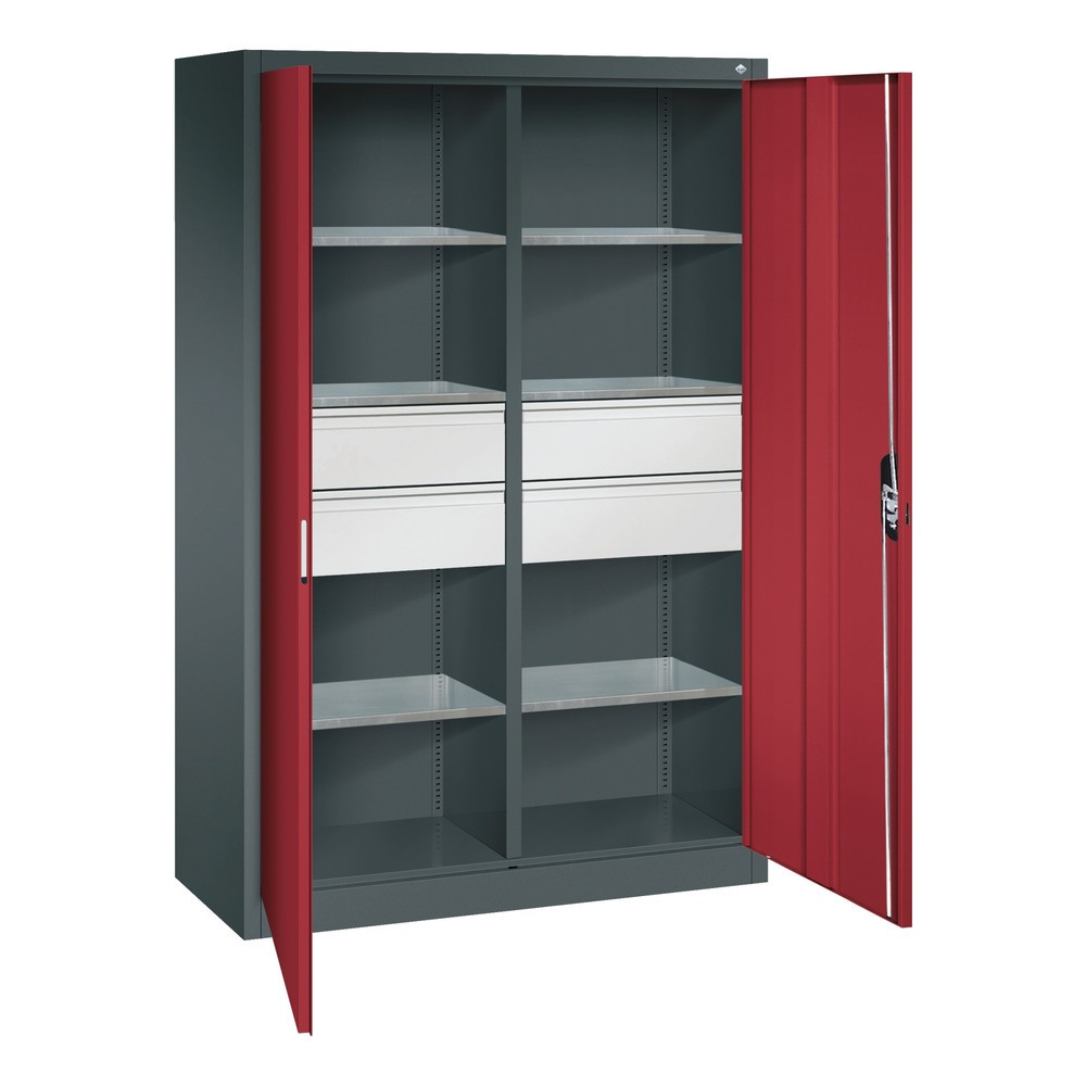 Produktabbildung Nr. 6: Armoire à outils C+P, tiroirs 4 x 174 mm, 6 tablettes, largeur 1 200 mm, gris anthracite, rouge rubis