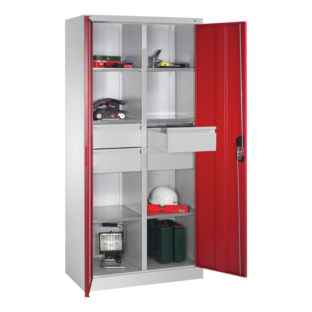 Produktabbildung Nr. 9: Armoire à outils C+P, tiroirs 4 x 174 mm, 6 tablettes, largeur 930 mm, gris clair, rouge rubis