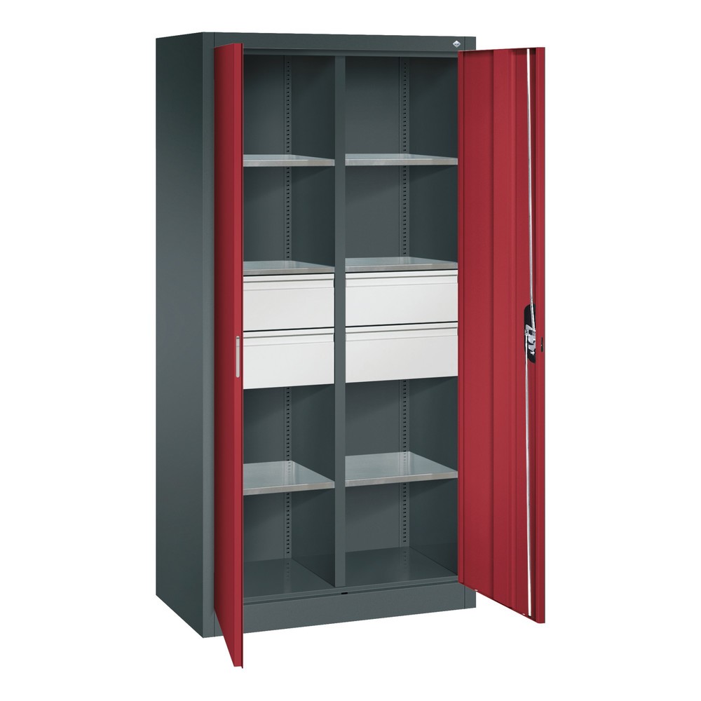 Produktabbildung Nr. 6: Armoire à outils C+P, tiroirs 4 x 174 mm, 6 tablettes, largeur 930 mm, gris anthracite, rouge rubis