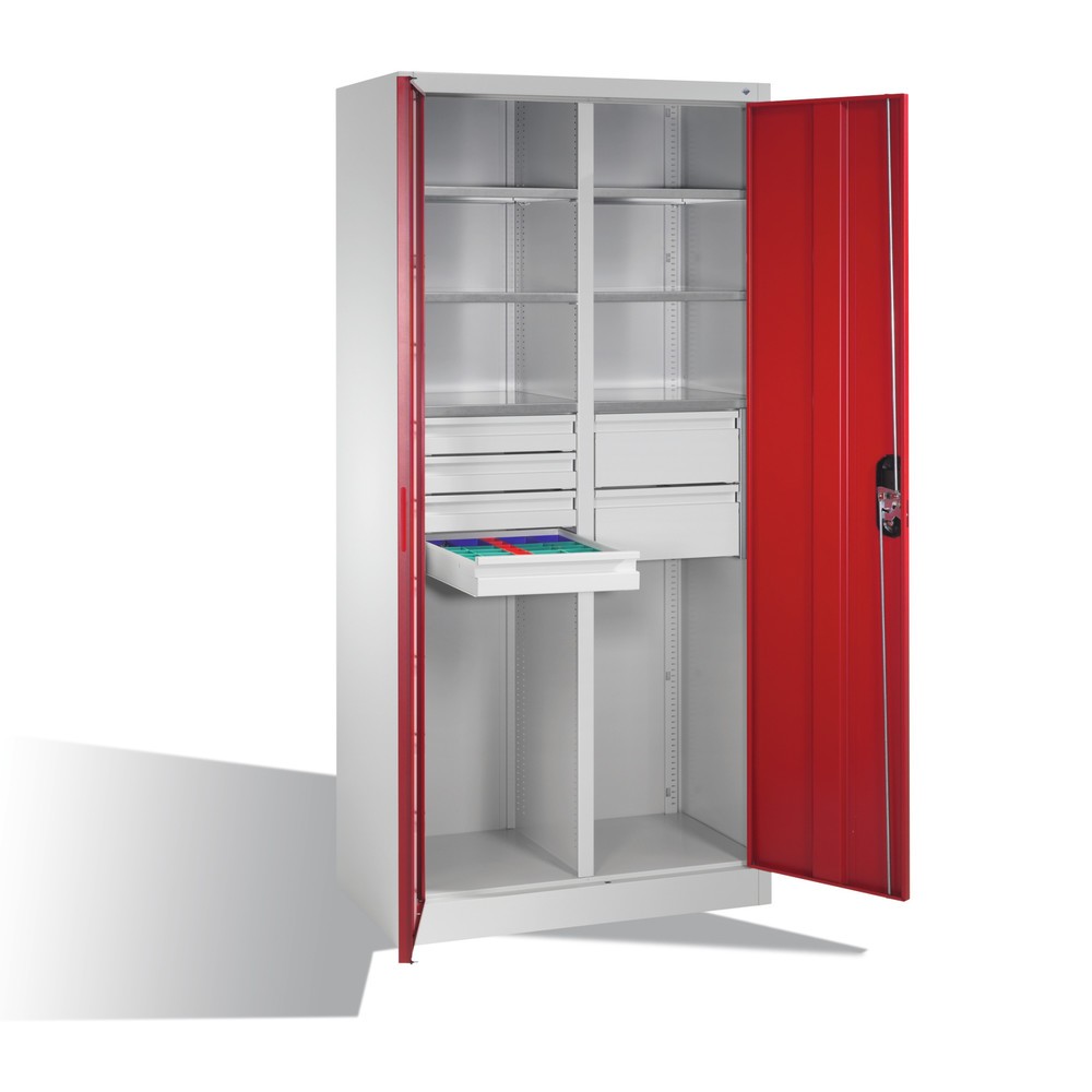 Produktabbildung Nr. 8: Armoire à outils C+P, tiroirs 4 x 86 + 2 x 174 mm, 6 tablettes, largeur 930 mm, gris clair, rouge rubis