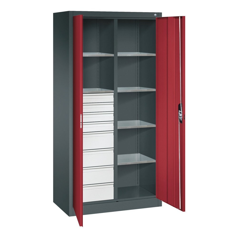Produktabbildung Nr. 7: Armoire à outils C+P, 4 x 86 + 4 x 174 mm, 6 tablettes, largeur 930 mm, gris anthracite, rouge rubis