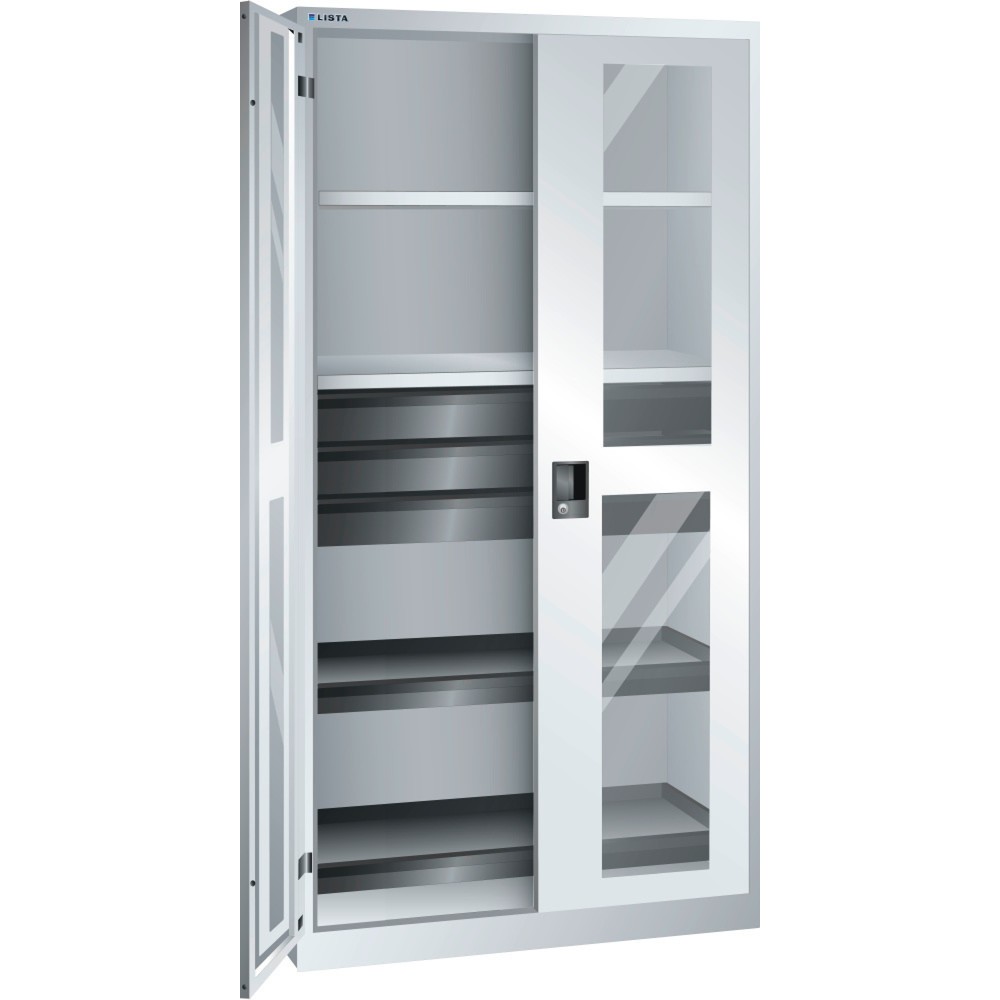 Illustration du produit: Armoire à outils LISTA, (lxPxH) 1 000x580x1 950 mm, 2 étagères coulissantes, 3 tiroirs, gris clair, KEY Lock