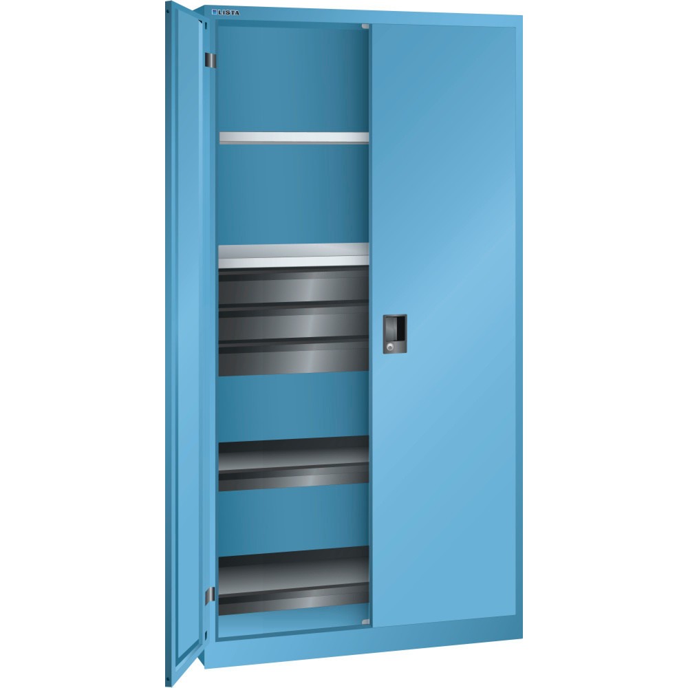 Illustration du produit: Armoire à outils LISTA, (lxPxH) 1 000x580x1 950 mm, 2 étagères coulissantes, 3 tiroirs, bleu clair, CODE Lock