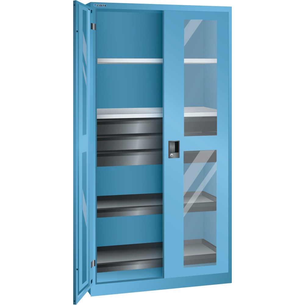 Illustration du produit: Armoire à outils LISTA, (lxPxH) 1 000x580x1 950 mm, 2 étagères coulissantes, 3 tiroirs, bleu clair, KEY Lock