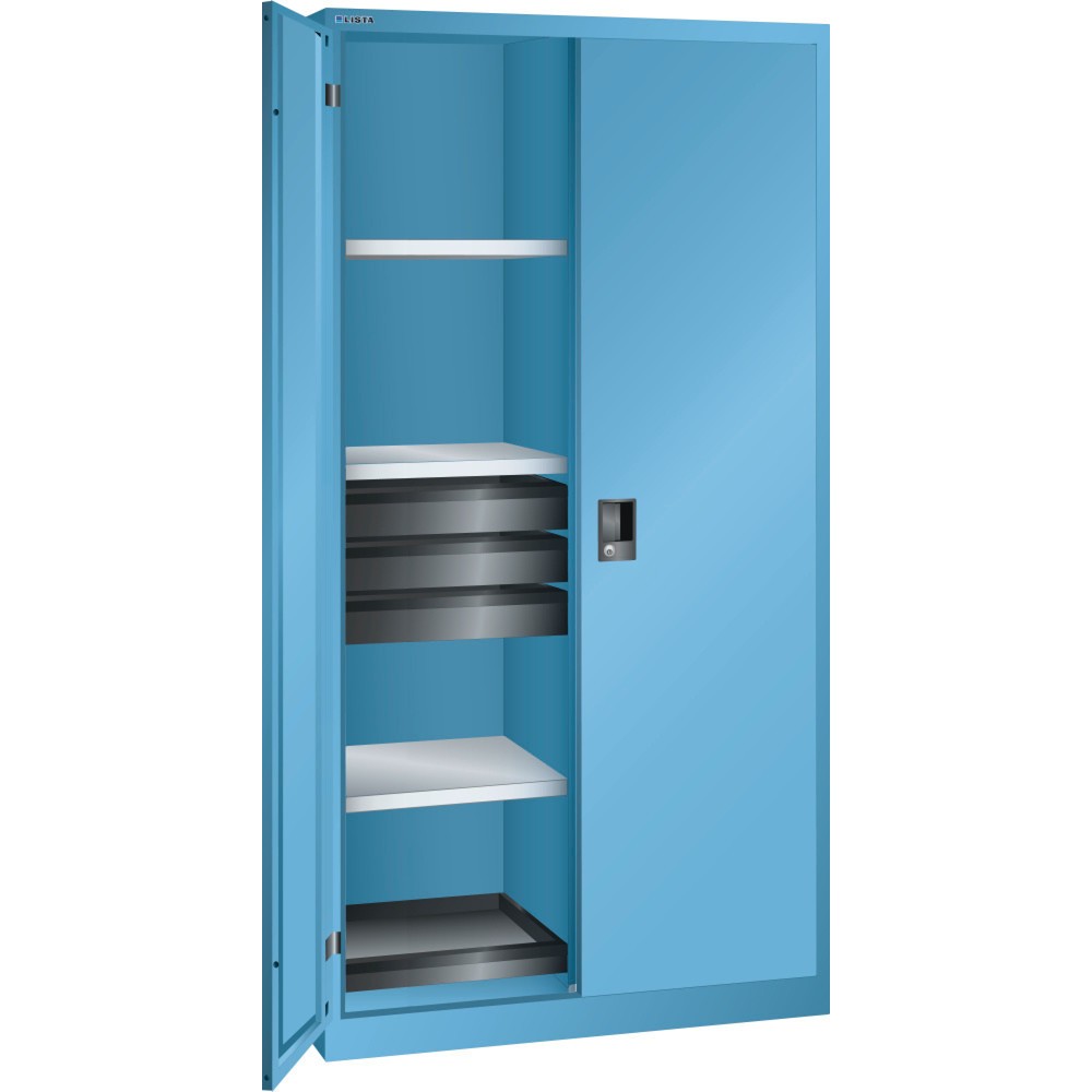 Illustration du produit: Armoire à outils LISTA, (lxPxH) 1 000x580x1 950 mm, 2 étagères coulissantes, 6 tiroirs, bleu clair, KEY Lock