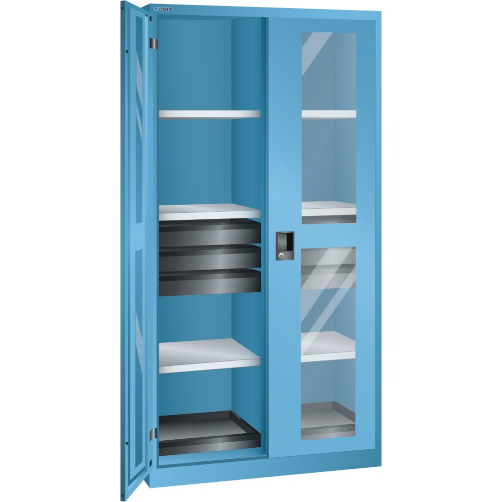 Illustration du produit: Armoire à outils LISTA, (lxPxH) 1 000x580x1 950 mm, 2 étagères coulissantes, 6 tiroirs, bleu clair, KEY Lock