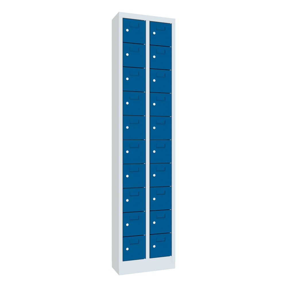 Illustration du produit: Armoire à petits compartiments PAVOY, 20 compartiments, H x l x P 1 950 x 460 x 200 mm, avec porte-étiquettes, bleu gentiane, gris clair