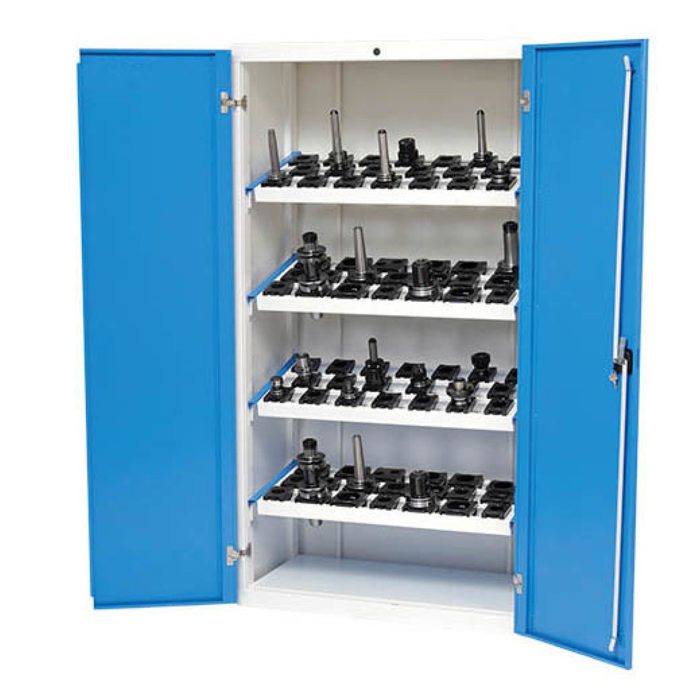 Illustration du produit: Armoire à portes battantes CNC Bedrunka+Hirth, H x l x P 1 838 x 980 x 500 mm, gris clair, bleu clair, avec 4 cadres porte-outils CNC