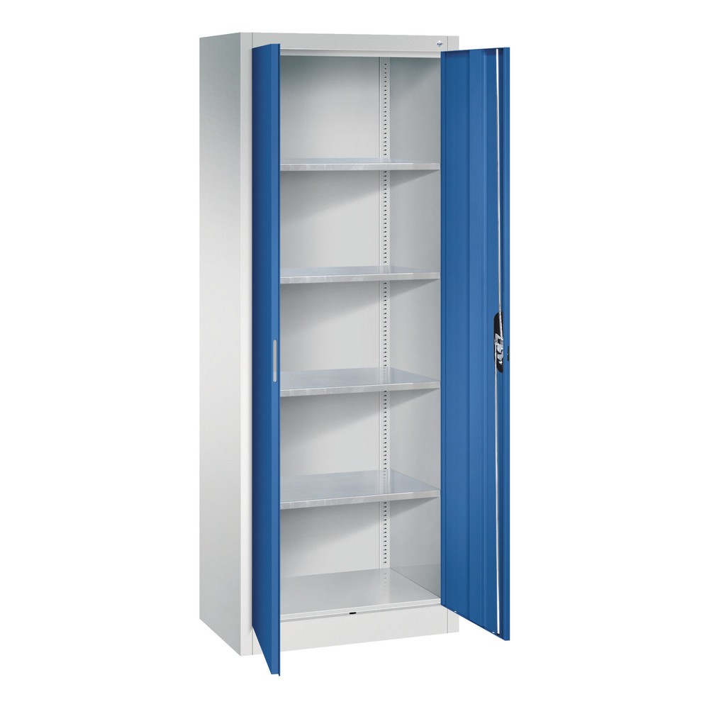 N° de l'image du produit 17 : Armoire à portes battantes d’atelier C+P avec 4 tablettes, H x l x P 1 950 x 700 x 400 mm, gris clair, bleu gentiane