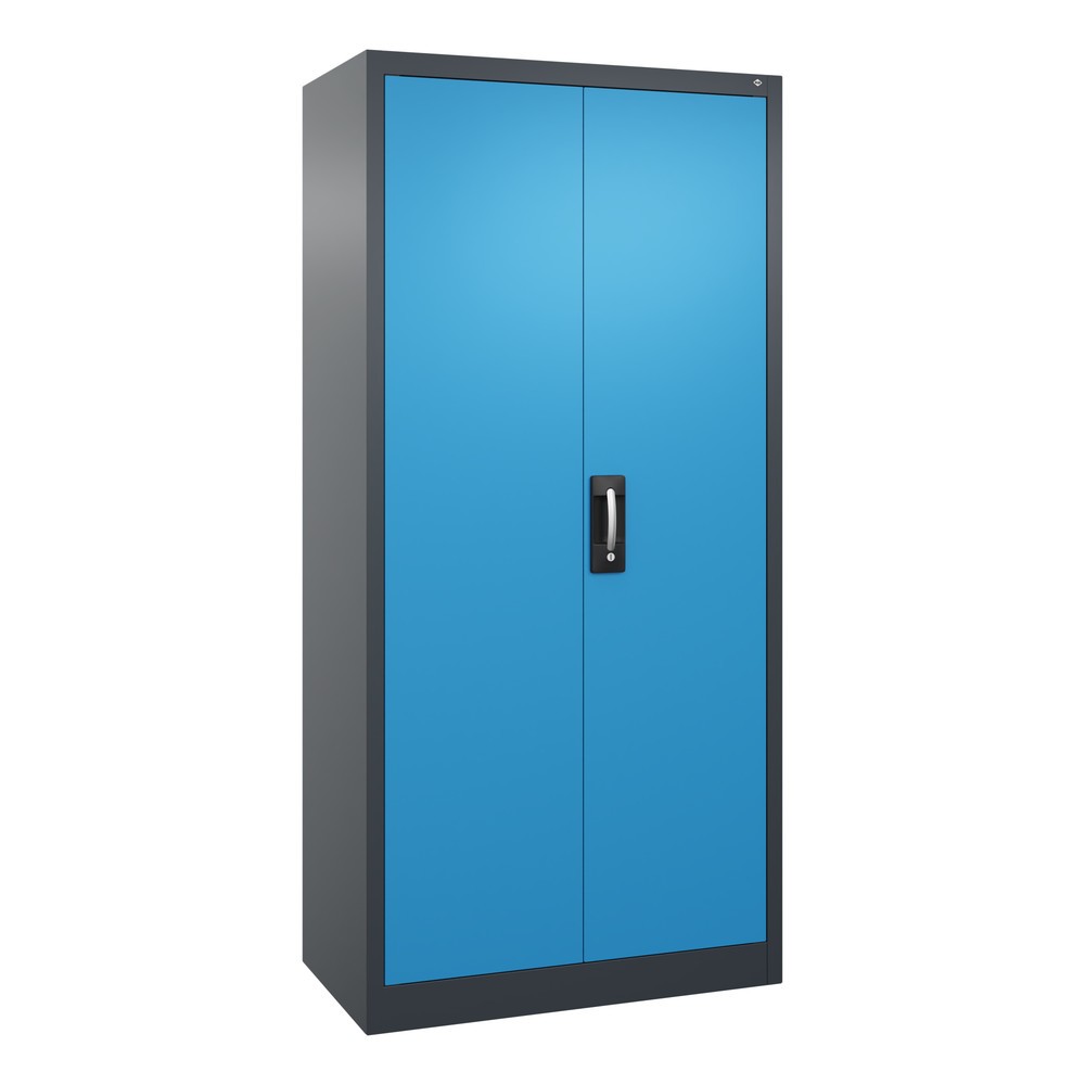 Illustration du produit: Armoire à portes battantes d’atelier C+P avec 4 tablettes, H x l x P 1 950 x 930 x 500 mm, gris anthracite, bleu clair