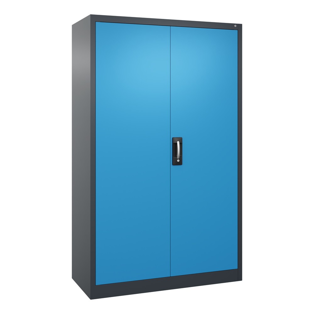 Illustration du produit: Armoire à portes battantes d’atelier C+P avec 4 tablettes, H x l x P 1 950 x 1 200 x 500 mm, gris anthracite, bleu clair