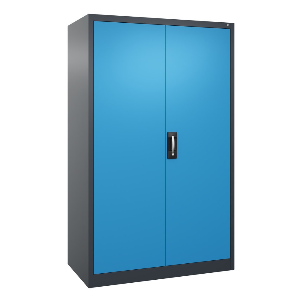 Illustration du produit: Armoire à portes battantes d’atelier C+P avec 4 tablettes, H x l x P 1 950 x 1 200 x 600 mm, gris anthracite, bleu clair