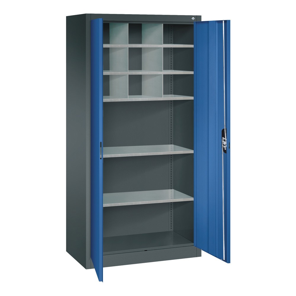 Produktabbildung Nr. 5: Armoire à portes battantes d’atelier C+P avec paroi centrale + 8 tablettes, H x l x P 1 950 x 930 x 500 mm, gris clair, bleu gentiane