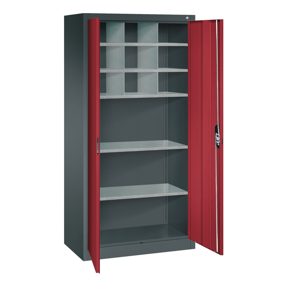Produktabbildung Nr. 5: Armoire à portes battantes d’atelier C+P avec paroi centrale + 8 tablettes, H x l x P 1 950 x 930 x 500 mm, gris clair, rouge rubis