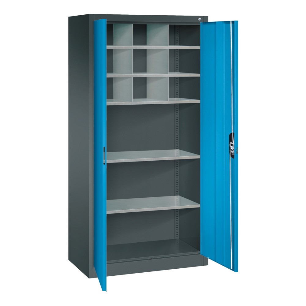 Produktabbildung Nr. 5: Armoire à portes battantes d’atelier C+P avec paroi centrale + 8 tablettes, H x l x P 1 950 x 930 x 500 mm, gris clair, bleu clair