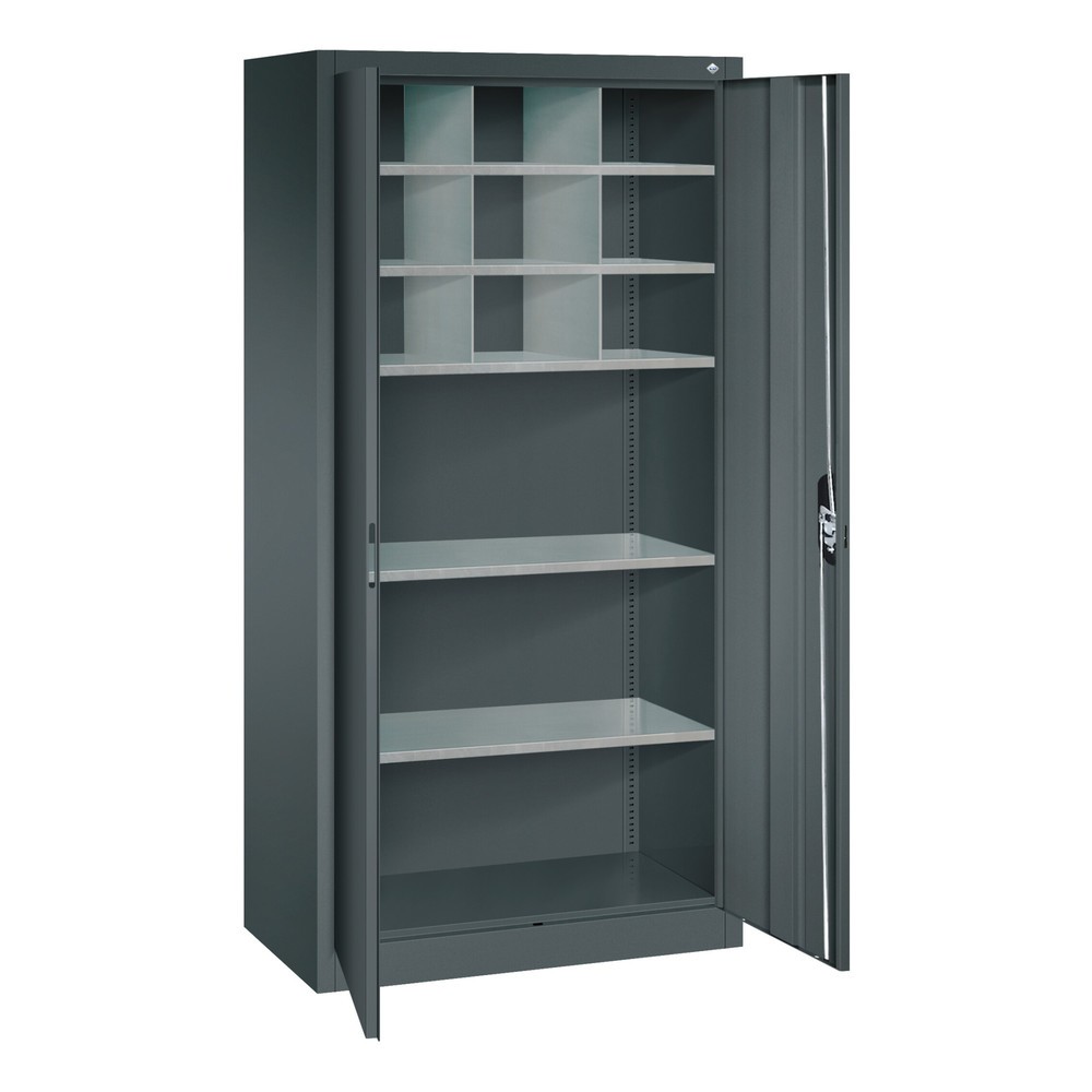 Produktabbildung Nr. 5: Armoire à portes battantes d’atelier C+P avec paroi centrale + 8 tablettes, H x l x P 1 950 x 930 x 500 mm, gris clair, gris anthracite