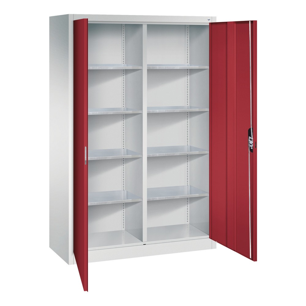 Produktabbildung Nr. 4: Armoire à portes battantes d’atelier C+P avec paroi centrale + 8 tablettes, H x l x P 1 950 x 1 200 x 500 mm, gris clair, rouge rubis