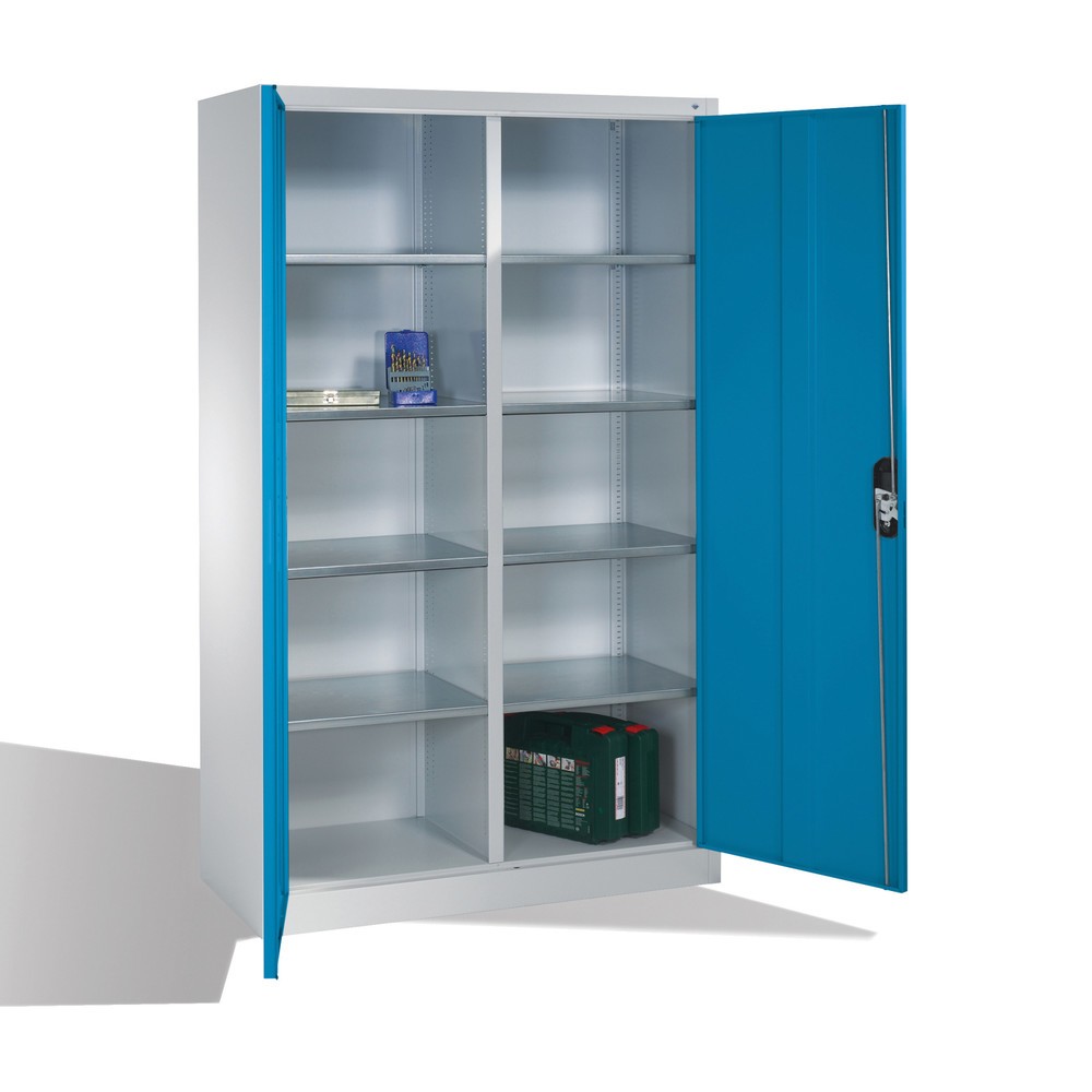 Produktabbildung Nr. 5: Armoire à portes battantes d’atelier C+P avec paroi centrale + 8 tablettes, H x l x P 1 950 x 1 200 x 500 mm, gris clair, bleu clair