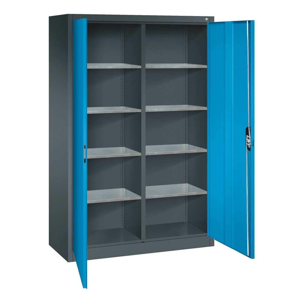 Produktabbildung Nr. 4: Armoire à portes battantes d’atelier C+P avec paroi centrale + 8 tablettes, H x l x P 1 950 x 1 200 x 500 mm, gris anthracite, bleu clair