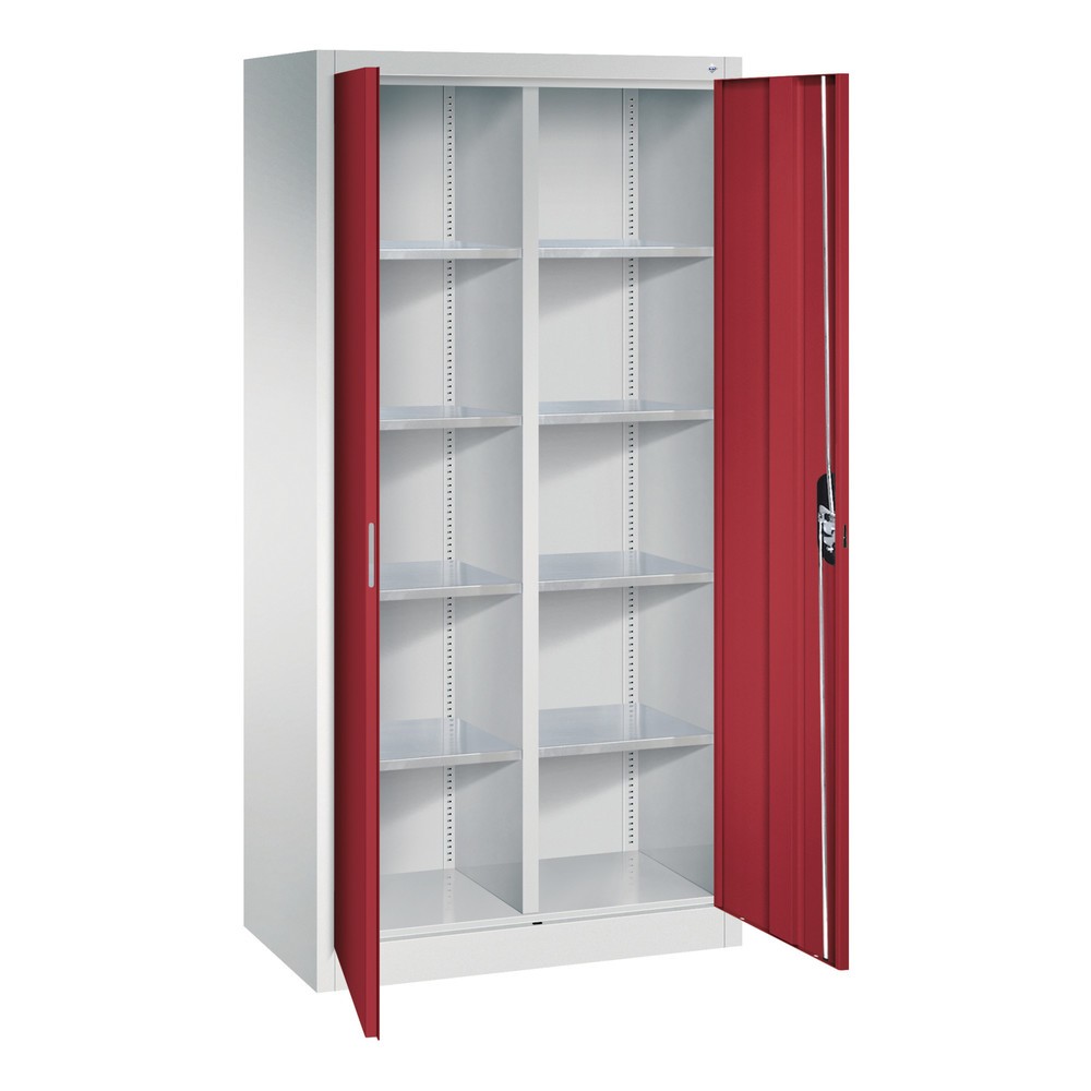 Produktabbildung Nr. 7: Armoire à portes battantes d’atelier C+P avec paroi centrale + 8 tablettes, H x l x P 1 950 x 930 x 500 mm, gris clair, rouge rubis
