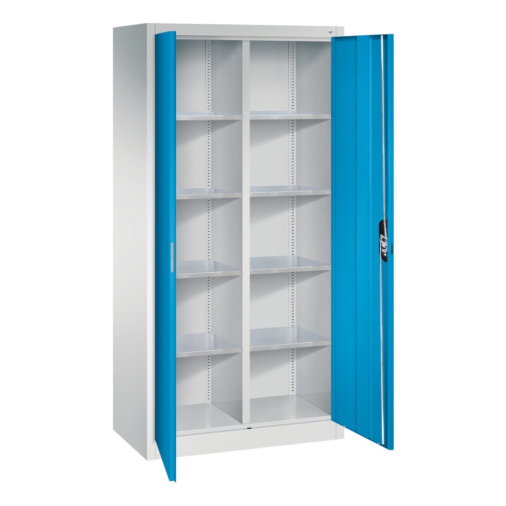 Produktabbildung Nr. 7: Armoire à portes battantes d’atelier C+P avec paroi centrale + 8 tablettes, H x l x P 1 950 x 930 x 500 mm, gris clair, bleu clair
